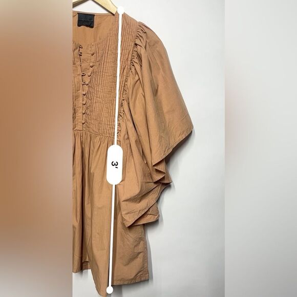 Hotel Particulier Billowy Sleeves Bohemian Chic Cotton Mini Camel-Brown Dress S - Picture 7 of 10